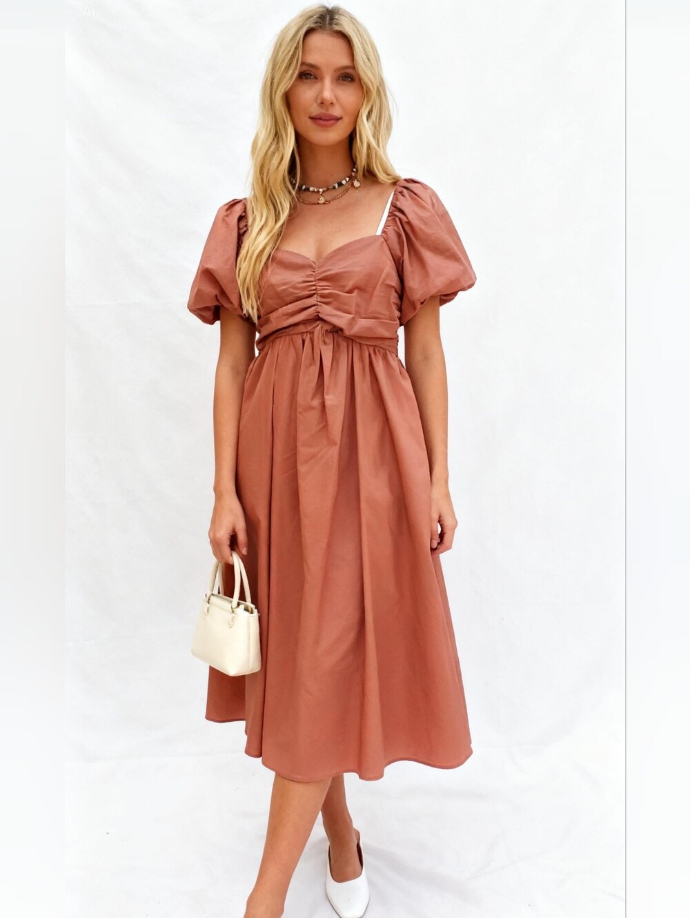 &Merci Puff-Sleeve Midi Dress Size M
